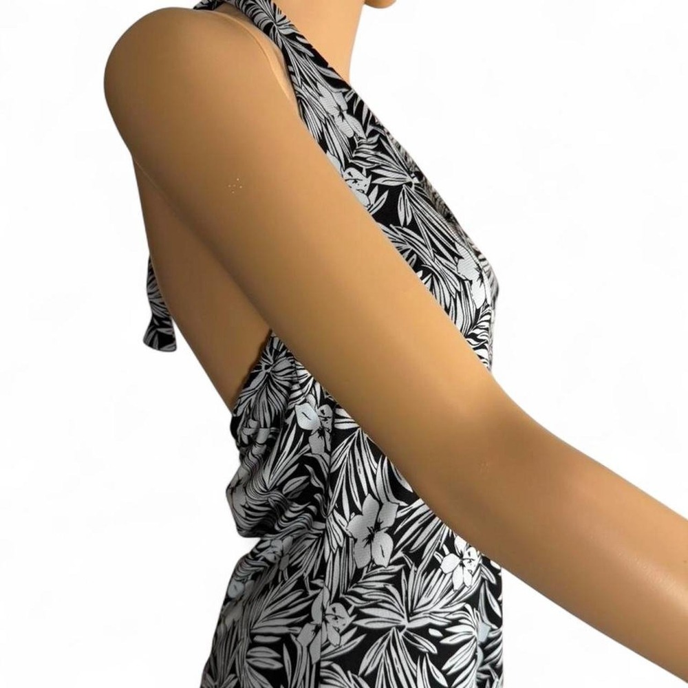 BCBG Paris black & gray tropical floral halter dress